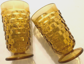 Lot of 2 Amber Indiana Glass Whitehall Cubist Pedestal Vintage Drinking Glasses - £27.91 GBP