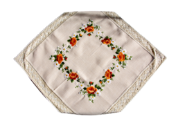 LINEN TABLE Topper with LACE Embroidered Flower Rustic Summer Decor 34x34&#39;&#39; - £30.90 GBP