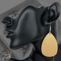 Womens Gold Embossed Faux Leather Teardrop Shaped French Hook Dangling Earrings - £7.92 GBP