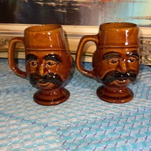 Vintage Mustache Mug Men Retro Brown Coffee Cup SET OF 2 Ceramic - £17.04 GBP