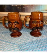 Vintage Mustache Mug Men Retro Brown Coffee Cup SET OF 2 Ceramic - £16.85 GBP