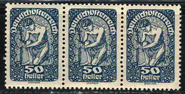 AUSTRIA 1920  Very Fine MNH Strip of 3 Stamps Scott # 215 - £0.79 GBP