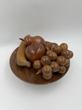 Vintage Wood Carved Fruit and Fruit Plate Stand made in Gatlinburg, Tn - $24.98
