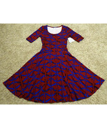 NEW $48 LULAROE BURGUNDY BLUE ZIGZAG SHORT SLEEVE FIT &amp; FLARE SWING DRESS S - £7.48 GBP