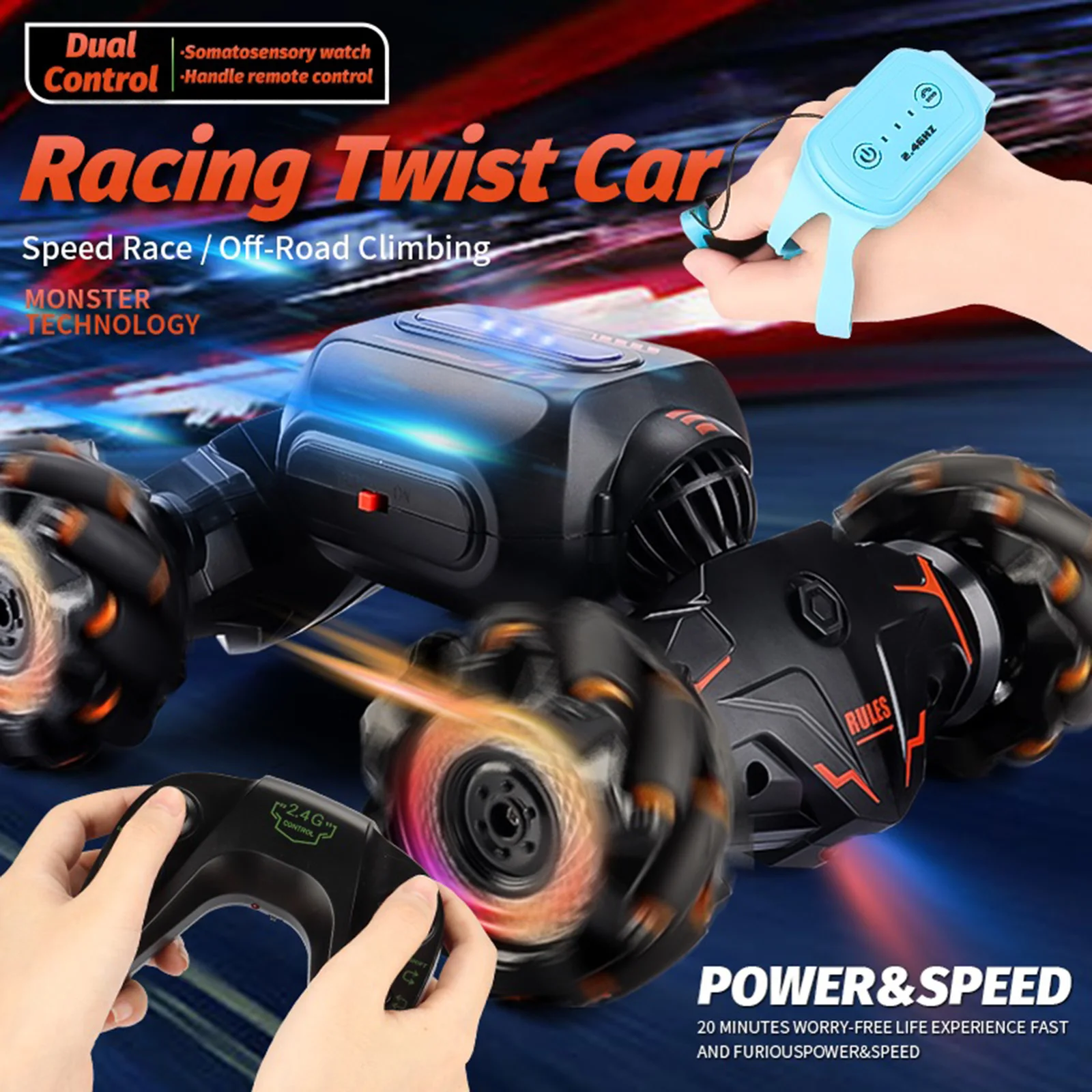 Play RC Car 4WD Radio Control Stunt Car Gesture Induction Twisting Off-Road Vehi - £32.13 GBP