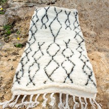 Handmade Rug, White black Moroccan Rug, Wool Nursery Rug Small Beni Ourain 2x4 - £118.63 GBP