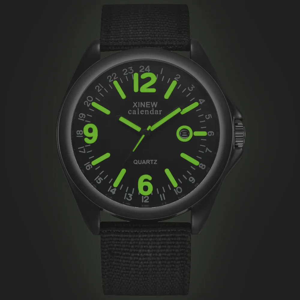 Glow In The Dark Men  Tops    Mens Clock Army Watch Black Dial Date   Wrist Watc - £93.40 GBP