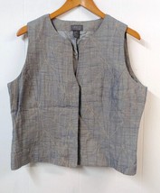 Lafayette 148 WM 14 Vest Linen Blend Grey/Blue Hidden Button Closure Made in USA - $48.37