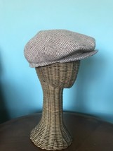 Vintage Herringbone Brown Flecked Tweed Wool Newsboy Cap &quot;Ideal&quot; snap brim M-L - £27.69 GBP