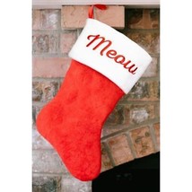 Large Red Plush &quot;Meow&quot; Cat Kitten Christmas Stocking Fully Lined - £13.91 GBP