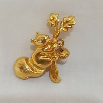 Vintage Squirrel Acorn Lepel Pin Brooch Rhinestone Gold Tone Avon  1.5&quot; ... - $17.89
