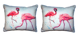 Pair Of Betsy Drake Funky Flamingos Small Outdoor Indoor Pillows 11 X 14 - £69.89 GBP