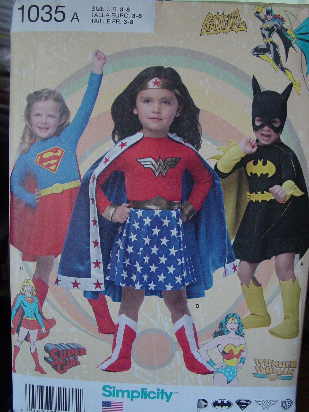 Pattern 1035 Child's Super Hero Costumes 3-8 Wonder Woman, Supergirl, Bat Girl - $5.99