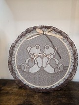 Vintage Teddy Bear Stretched Embroidery Hoop Wall Hanging 14&quot; - £12.76 GBP