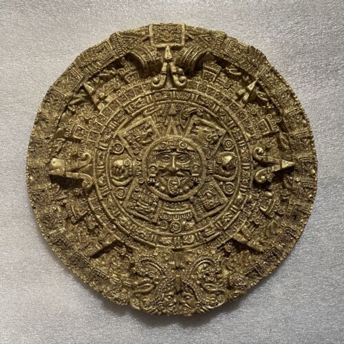 Ancient Aztec Inca Maya Mayan sculpture plaque Gold replica reproduction... - $24.75