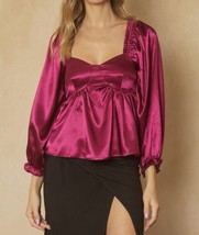 Entro satin bubble sleeve blouse in Sangria - size L - $29.70