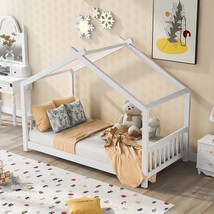 Merax Twin Wood Low House Beds With Headboard And Footboard Floor, Twin, White - £257.03 GBP