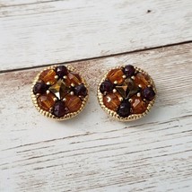 Vintage Clip On Earrings Circle with Fall Tones Statement Earrings - $15.99