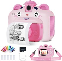 Instant Print Digital Kids Camera (Pink), Selfie 1080P Video Camera For Kids - £35.79 GBP