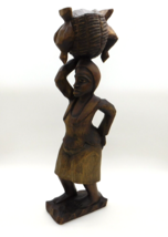 Wooded Hand Carved African Women Carrying Goods On Her Head Statue - $36.14