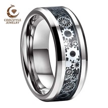 8MM Wedding Band For Men Women Tungsten Carbide Ring With Gear wheel Black Carbo - £21.01 GBP