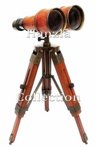 Nautical Brass Antique Binocular Marine Desk Telescope With Wooden Tripod Stand - £51.19 GBP