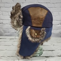 Comhats Ushanka Trapper Hat OSFA Navy Blue Faux Fur Lined Ear Flaps Warm... - $49.49