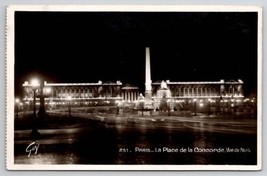 Paris The Bridge And Place  La Concord At Night RPPC Guy Photo Postcard M26 - $8.95