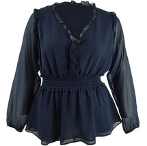 City Chic Womens L Navy Blue V Neck Blouse Top NWT CR30 - £25.63 GBP