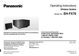 Panasonic SH-FX70 Wireless System Owners Instruction Manual - $22.24