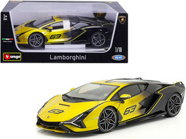 Lamborghini Sian FKP 37 #63 Yellow Metallic and Black 1/18 Diecast Model... - $73.49