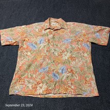 Vintage Pierre Cardin Hawaiian Shirt Men Large Orange Palm Leaves Lightw... - $15.56