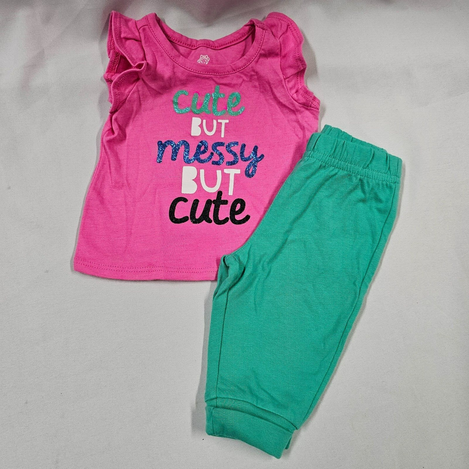 Newborn Baby Girl Clothes Outfit Okie Dokie NB Ruffle Shirt Joggers Pant... - $12.87