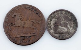 1814-1863 Allemand États Pièce de Monnaie Lot (2pcs) 1 Pfennig, 1/2 Gros... - $72.98 CAD