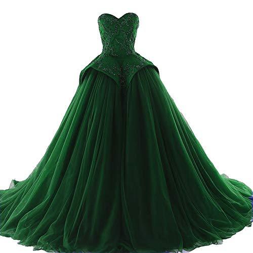 Kivary Beaded Lace Peplum Long Ball Gown Formal Prom Evening Dress Emerald Green