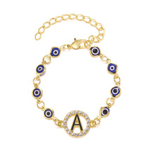 Turkish Lucky Bracelet Gold Color Bangle Rhinestone Blue Eyes Letter Bracelet Fo - £8.08 GBP