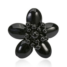 Handmade Black Onyx Flower Pearl Wrap Free Sz Ring - £10.75 GBP