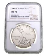 2005-P $1 Silver Marines Commemorative Coin Graded by NGC as MS-70 - $275.04