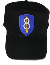 US Army 8th Infantry Division Shoulder Patch on a Hat - Black - Veteran Owned Bu - £13.81 GBP