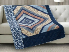 Around the Blue Block Reversible Soft Quilted Throw Blanket 50x60 in Virah Bella