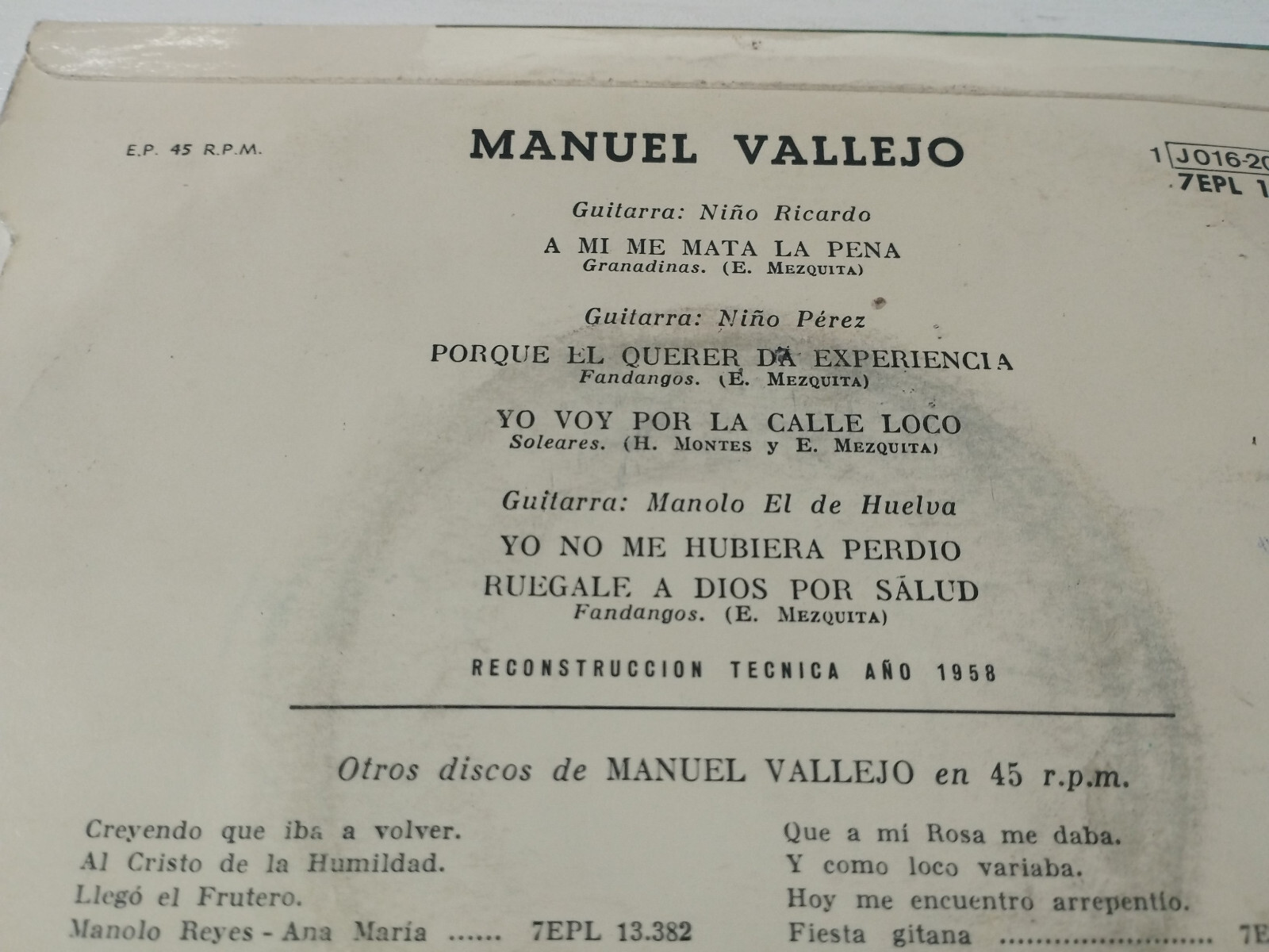 Manuel Vallejo cante cancionero flamenco 1971 - 2 X Single LP vinyl 7 " VG/VG Item image 5