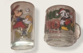 Disney Mickey Mouse Baseball Glass &amp; Christmas Mug Set Of 2 Vintage - $13.88