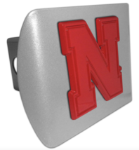 university of nebraska red emblem brushed chrome trailer hitch cover usa made - £62.75 GBP