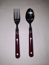 Vintage WF Mardi Gras Burgundy Handles Stainless Steel 2 Pcs Spoon Salad Fork  - £11.64 GBP
