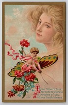 Cherub &amp; Beautiful Woman&#39;s Face Clouds Fantasy Series 57 Emb #7 Postcard... - $16.95