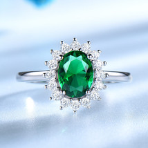 UMCHO Emerald Gemstone Rings For Women Princess Diana  Ring Solid 925 Sterling S - £19.57 GBP