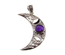 Solid 925 Sterling Silver Blue Waxing Crescent Moon Pendant w/ Gemstone &amp; Enamel - £84.38 GBP