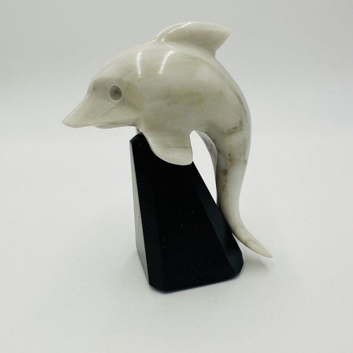 Alabaster Dolphin Figurine Made In Italy Hand Carved Stand White Home Decor Item image 5