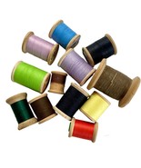 Vintage Wooden Thread Spools Lot Of 12 Various Sizes w Thread Sewing Roo... - $276.80 MXN