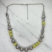 Chico&#39;s Chunky Light Green and Silver Tone Beaded Long Necklace - £13.22 GBP